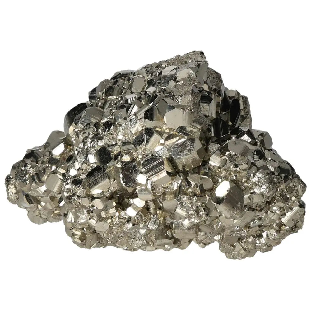 Superior quality pyrite cluster with geometric cubic formations and metallic luster, showcasing natural sculptural elegance.