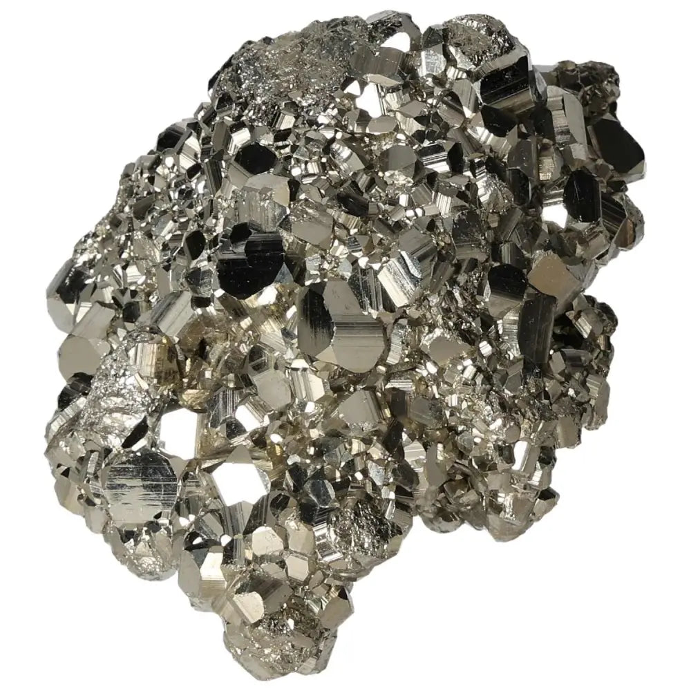 Superior quality pyrite cluster with geometric cubic formations showcasing metallic luster, ideal for collectors and natural decor enthusiasts.