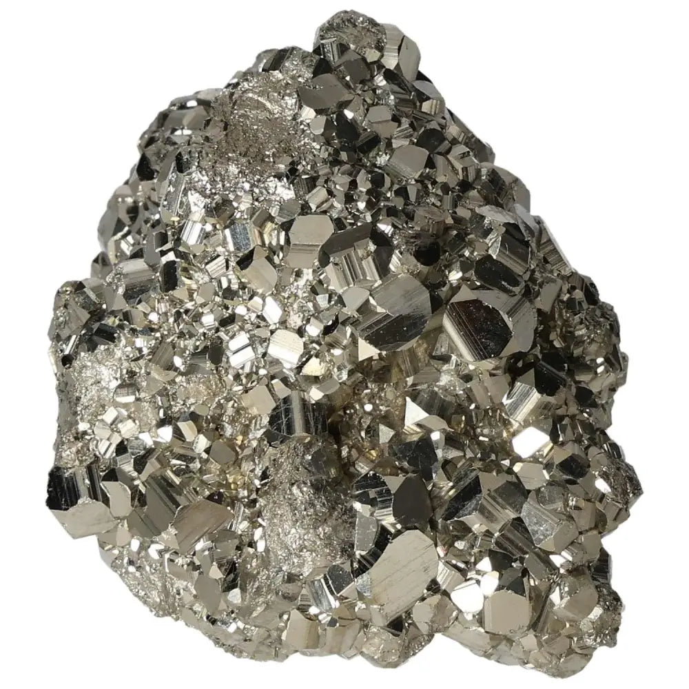 Superior quality pyrite cluster showcasing geometric formations and metallic luster, emphasizing natural beauty and elegance.