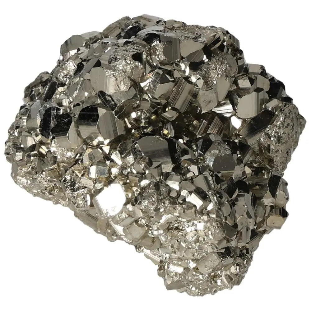 Superior Quality Pyrite Cluster with cubic geometric formations and metallic luster, showcasing natural elegance and intricate details.
