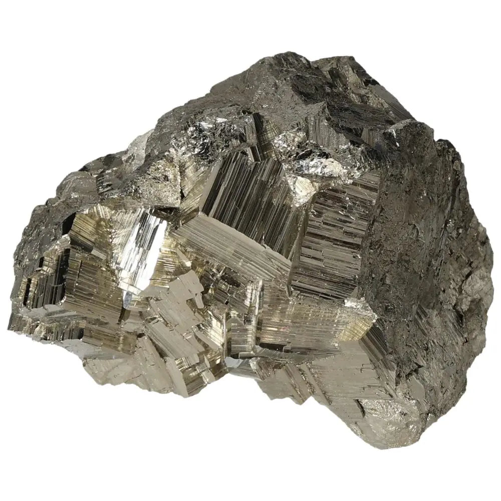 Superior quality pyrite cluster with cubic geometric formations and metallic luster.