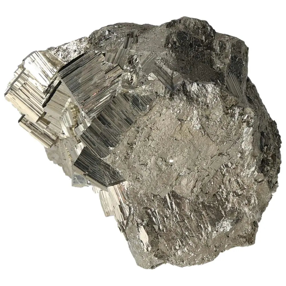 Superior Quality Pyrite Cluster featuring natural geometric formations and metallic luster.