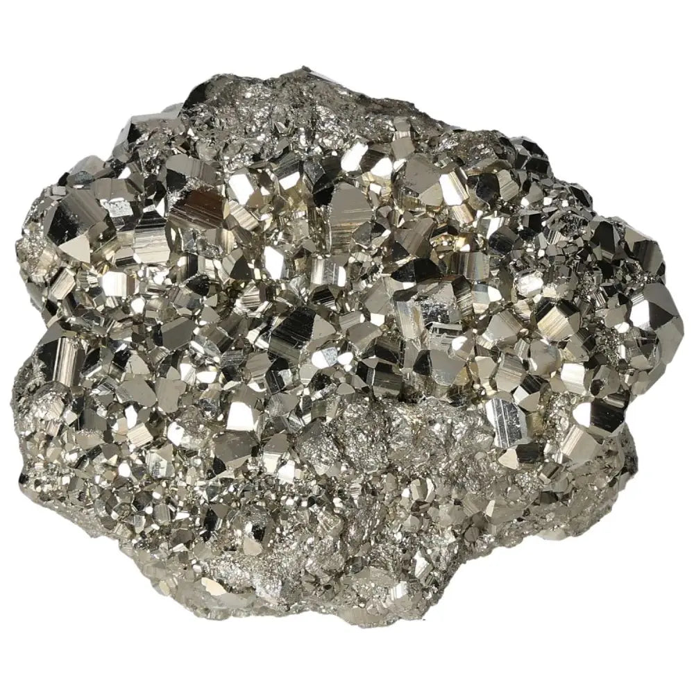 Superior Quality Pyrite Cluster with metallic luster and geometric formations, showcasing its natural cubic brilliance.