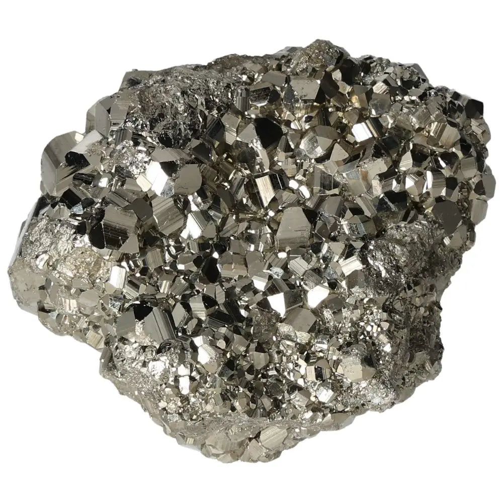 Superior quality pyrite cluster showing natural cubic formations and metallic luster, highlighting geometric brilliance.