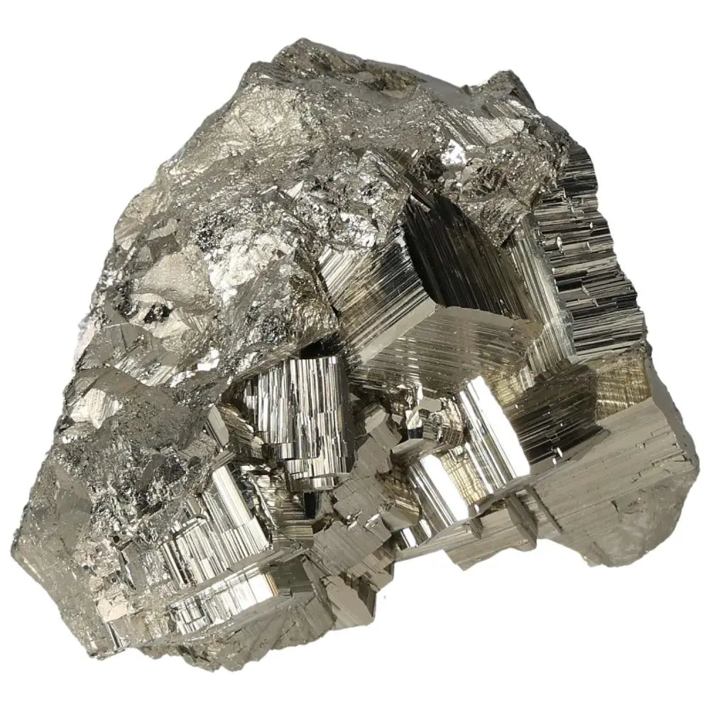 Superior Quality Pyrite Cluster with geometric cubic formations and metallic luster, showcasing natural elegance and sculptural detail.