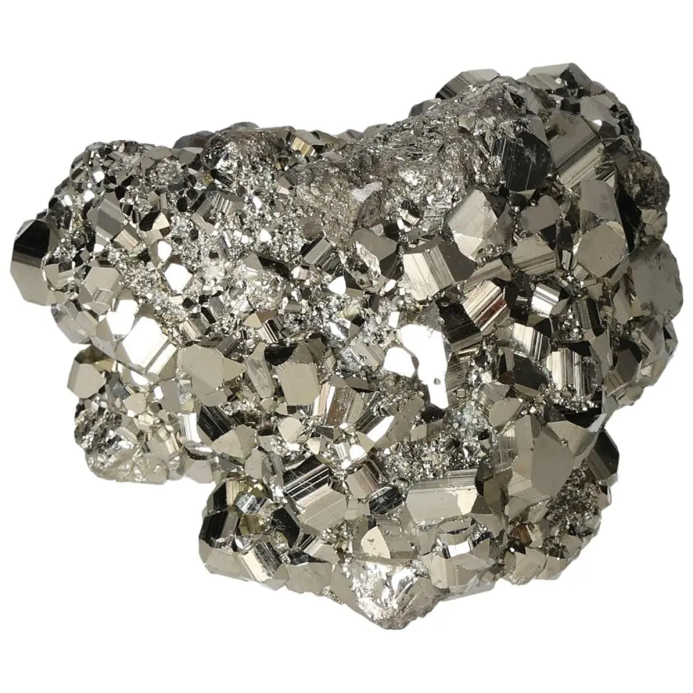 Superior quality pyrite cluster with metallic luster and geometric formations, showcasing natural cubic brilliance.