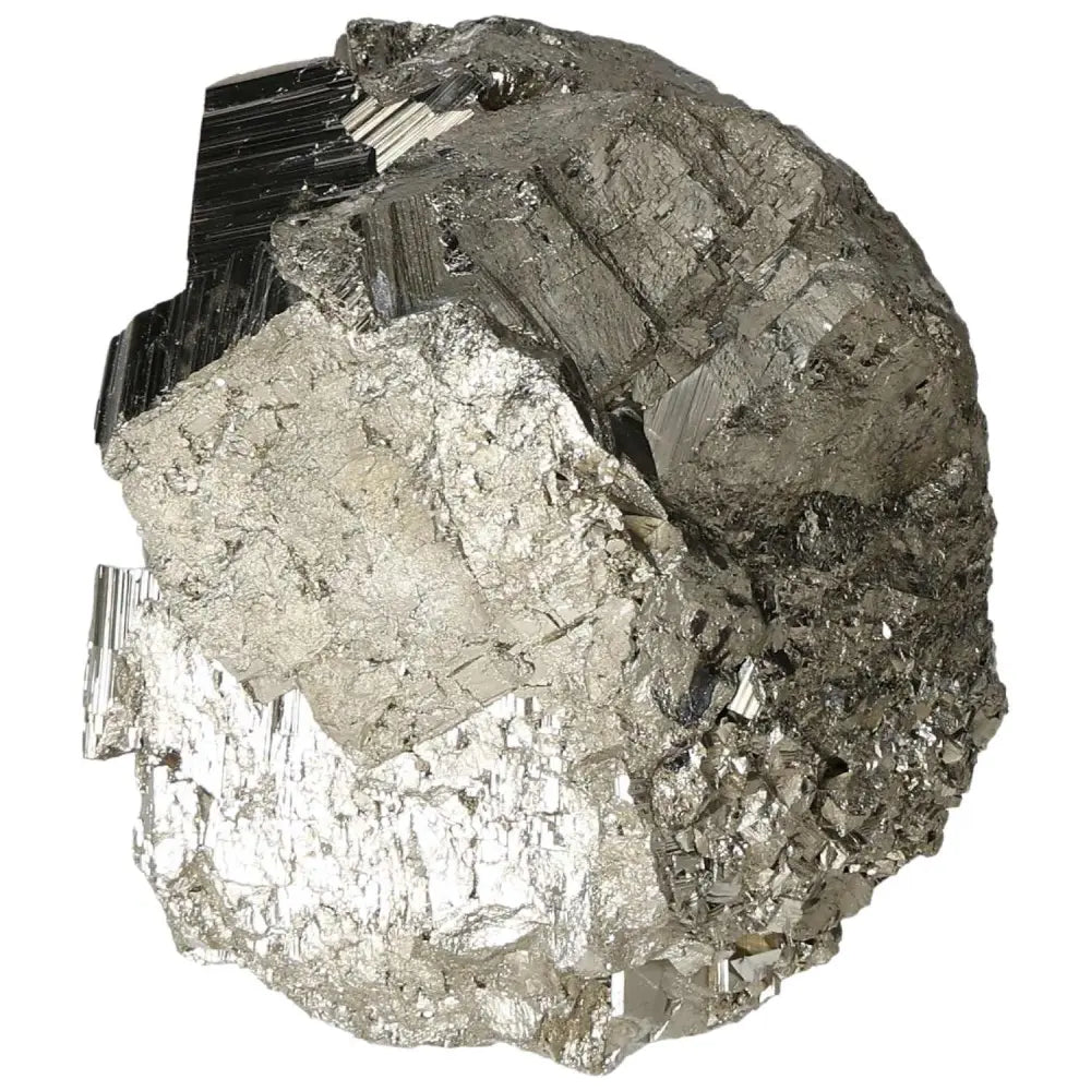 Superior quality pyrite cluster displaying geometric formations and metallic luster