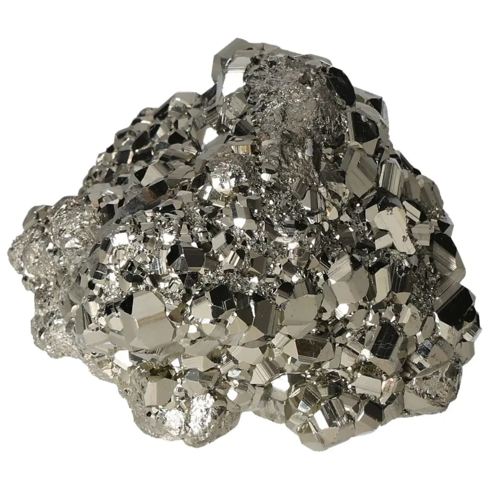 Superior quality pyrite cluster with geometric formations and metallic luster, showcasing intricate natural detail.