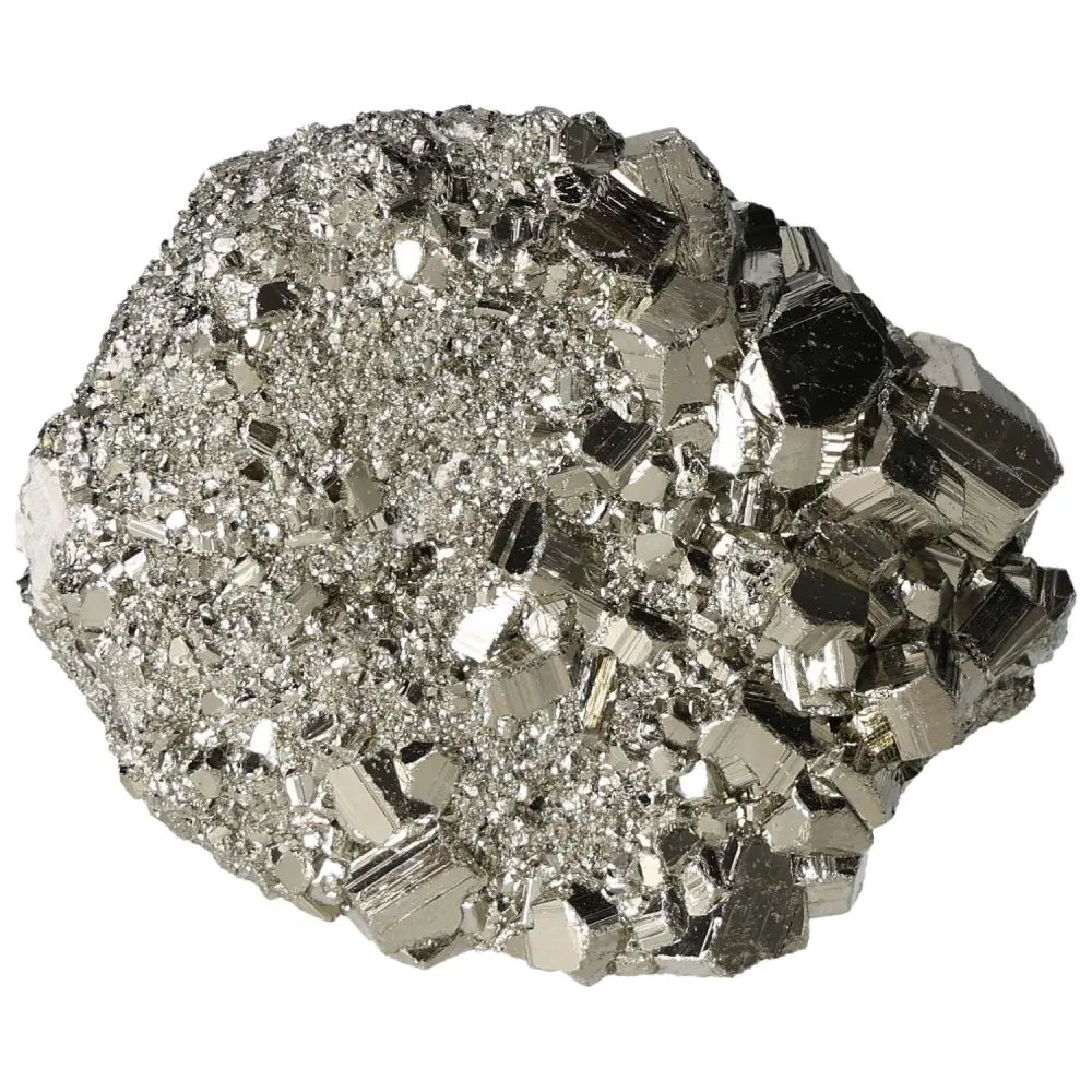 Superior quality pyrite cluster showcasing metallic luster and geometric formations in natural form.