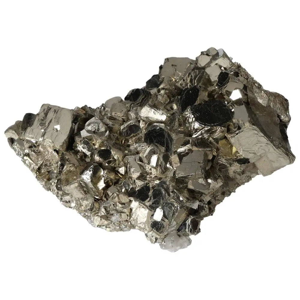 Superior Quality Pyrite Cluster with geometric formations and metallic luster.