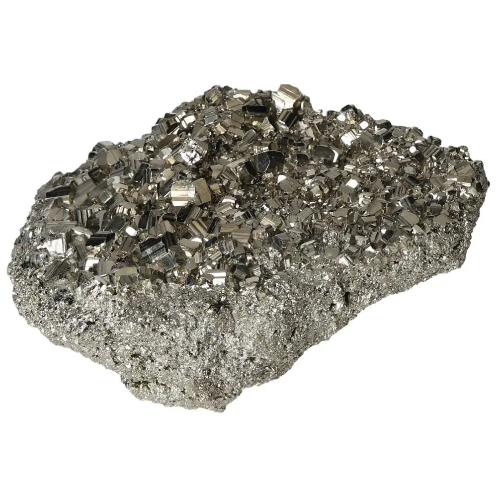 Superior quality pyrite cluster with natural cubic formations and metallic luster, showcasing geometric brilliance in mineral form.