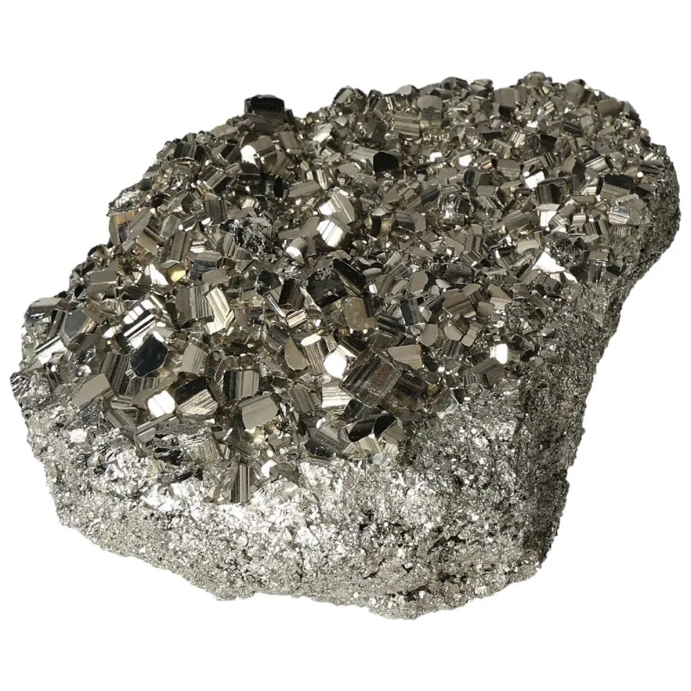 Superior Quality Pyrite Cluster with metallic luster and geometric formations, showcasing natural elegance and brilliance.