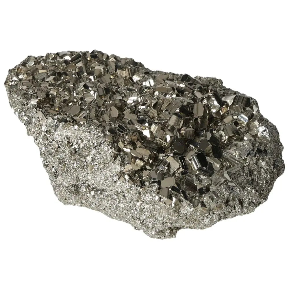 Superior quality pyrite cluster with metallic luster and geometric formations, showcasing natural elegance and intricate sculptural detail.