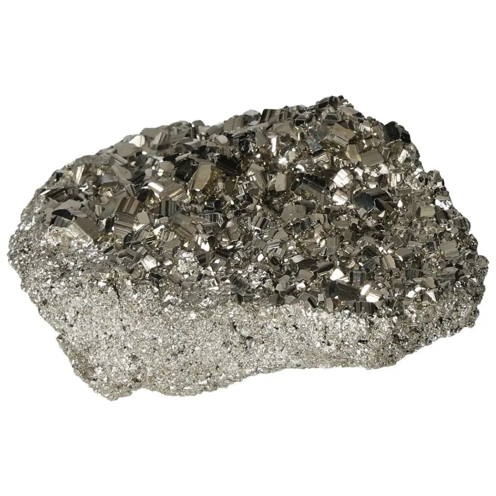 Superior quality pyrite cluster with geometric formations and metallic luster, showcasing natural elegance and brilliance.