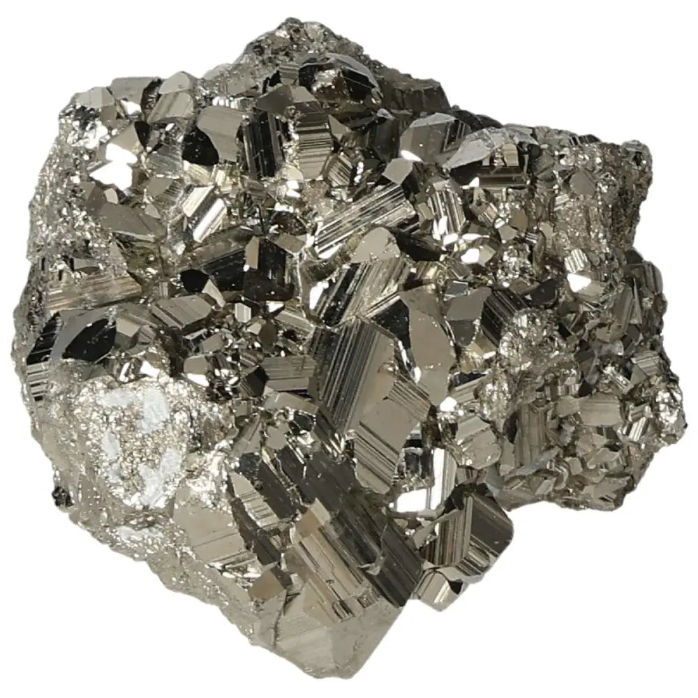 Superior quality pyrite cluster with geometric formations and metallic luster, showcasing intricate natural beauty.