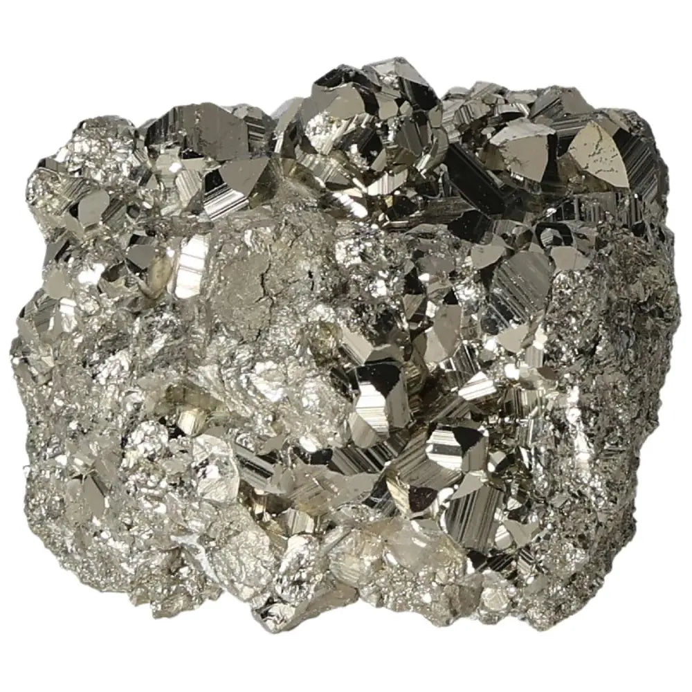 Superior Quality Pyrite Cluster with geometric cubic formations and metallic luster, showcasing natural brilliance and elegance.
