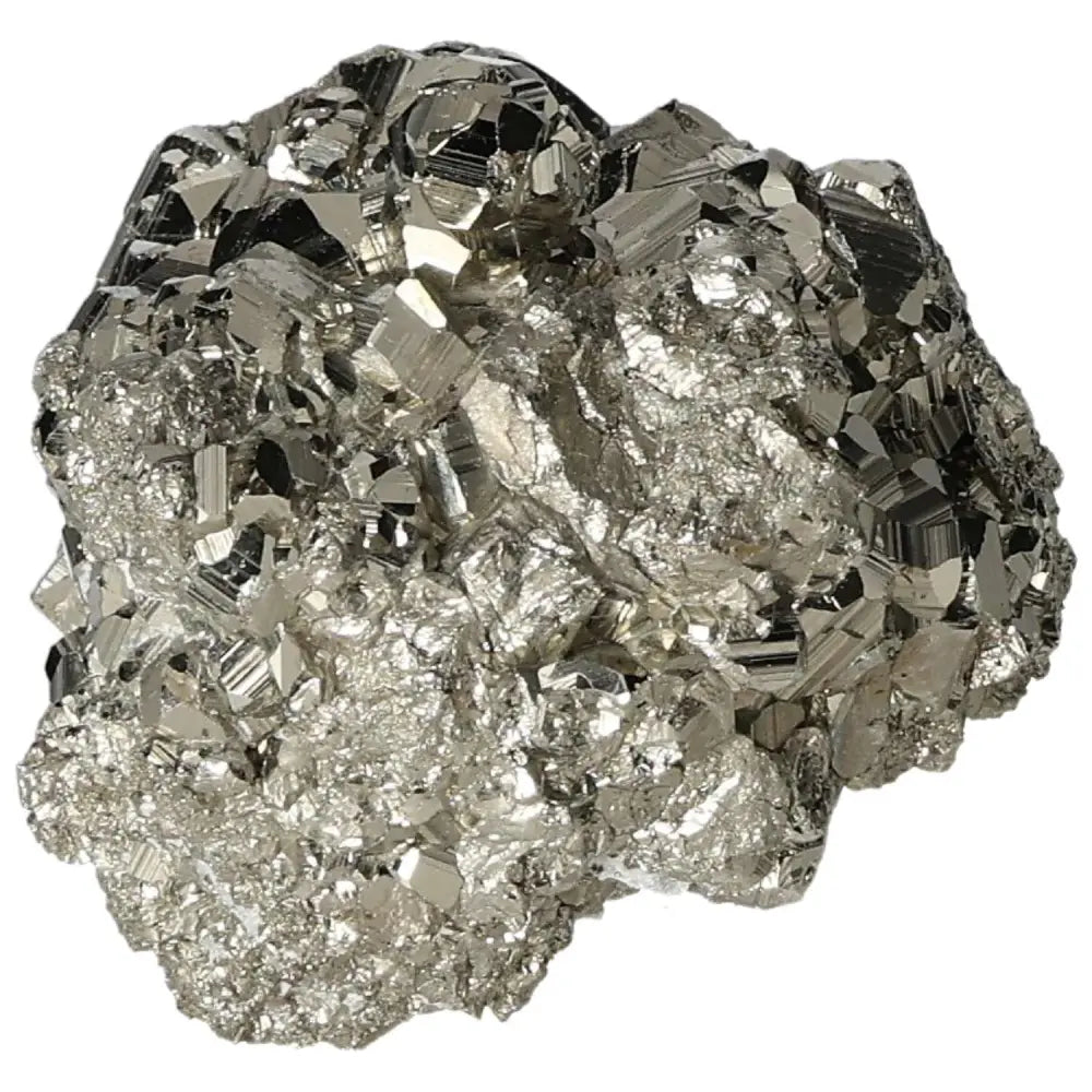 Superior quality pyrite cluster with shimmering metallic luster and intricate geometric formations, showcasing natural brilliance.
