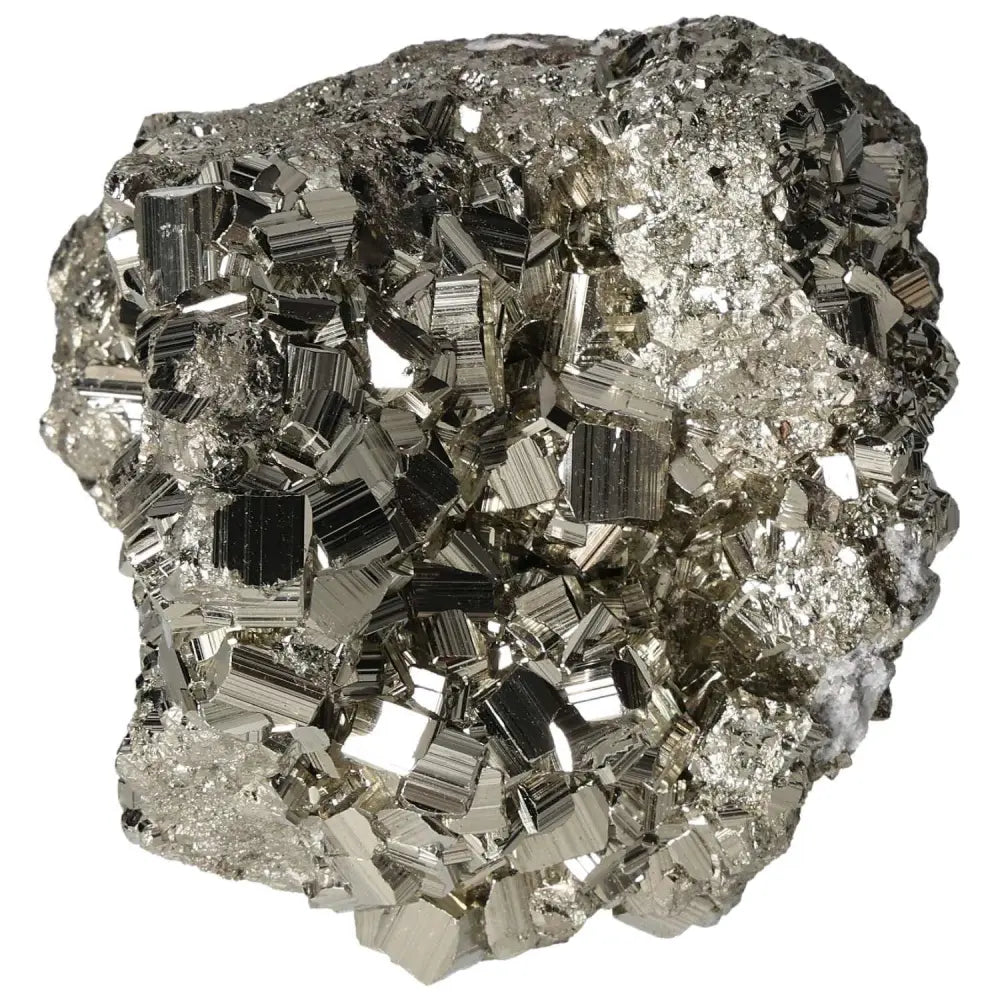 Superior quality pyrite cluster showcasing geometric metallic formations with natural cubic brilliance.