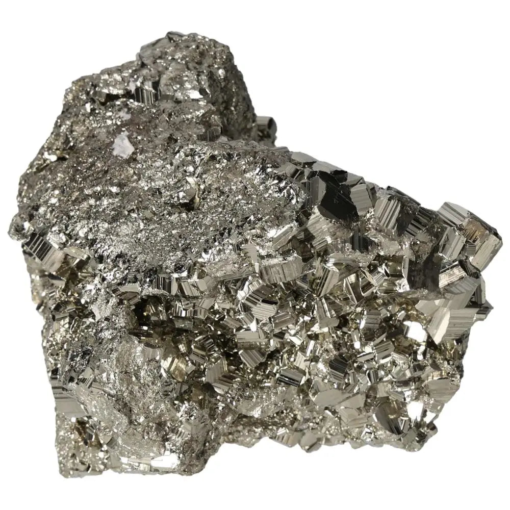 Superior quality pyrite cluster with geometric formations and metallic luster, showcasing natural cubic shapes.