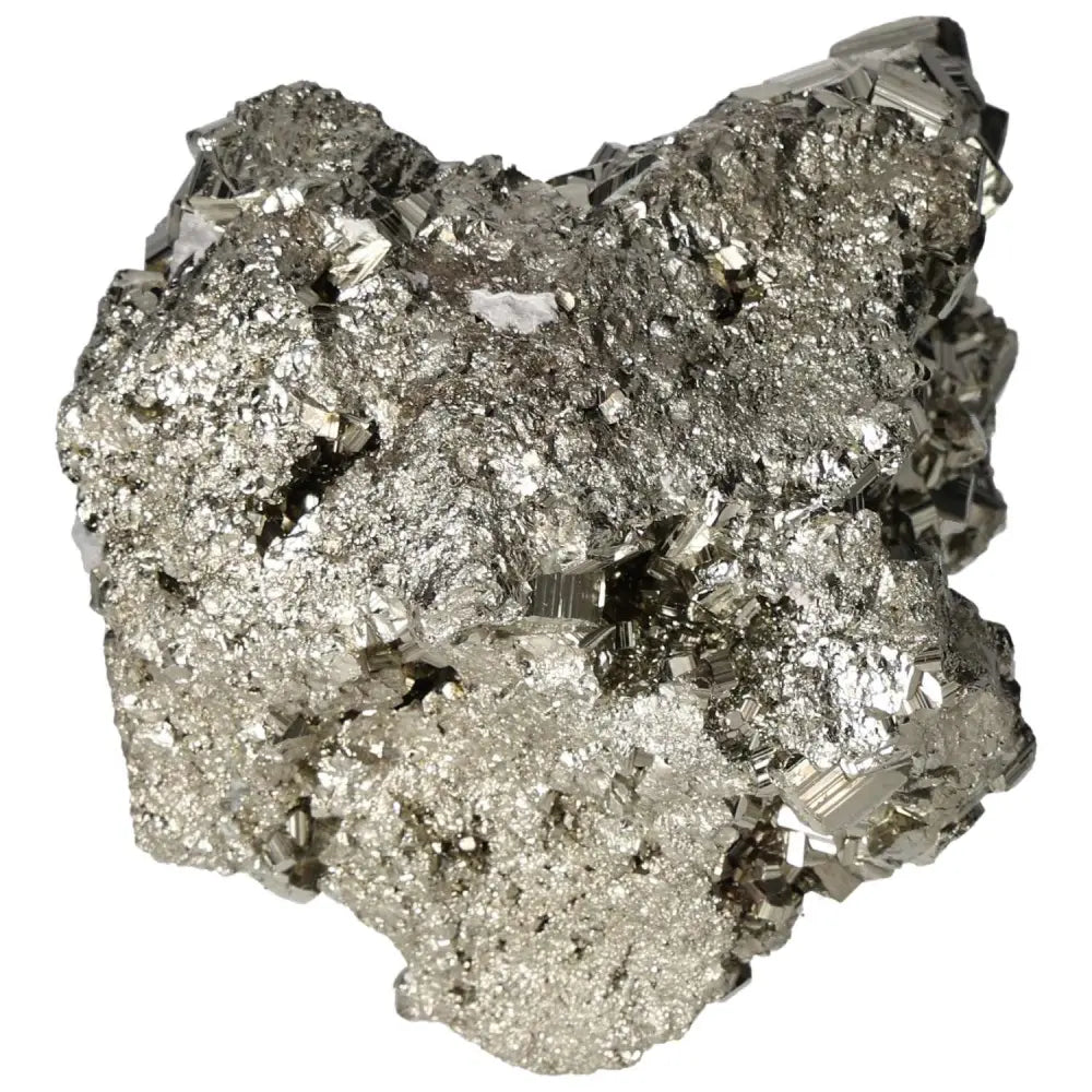 Superior quality pyrite cluster with metallic luster and geometric formations.