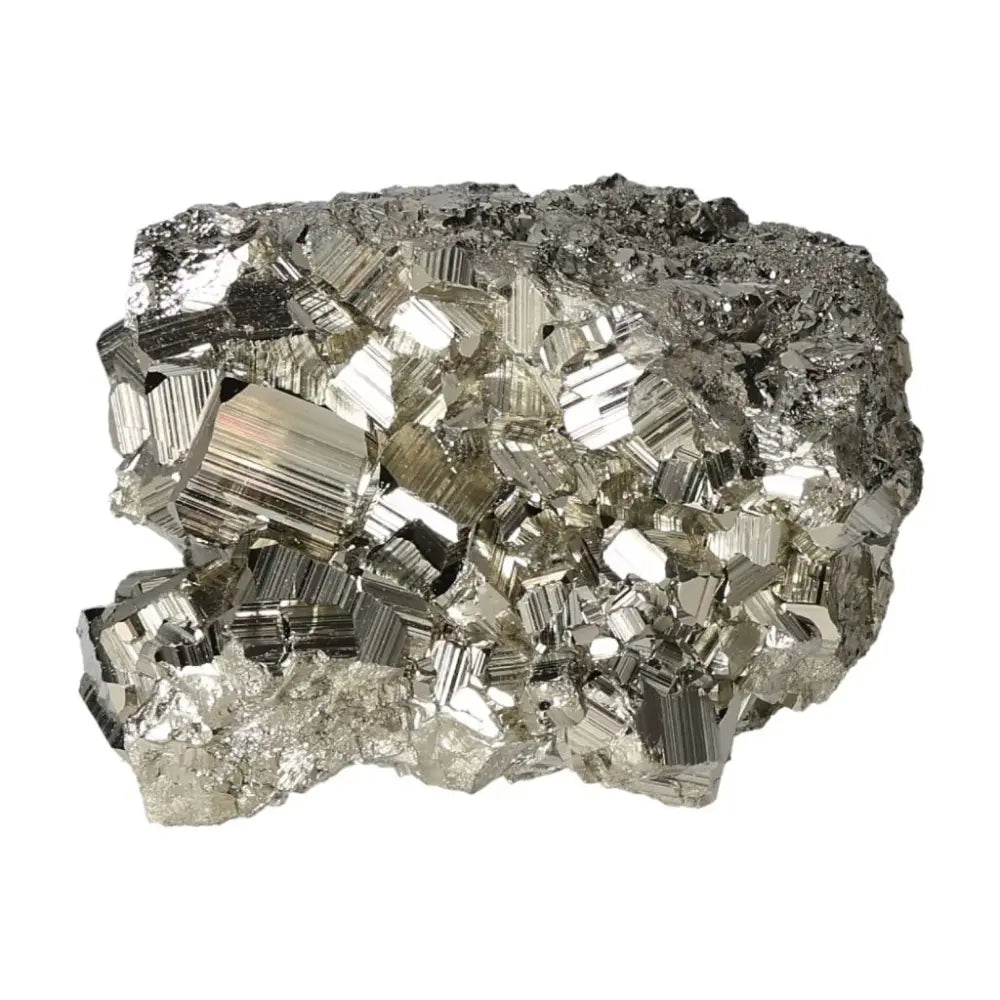 Superior quality pyrite cluster with geometric formations and metallic luster, showcasing nature's crystalline artistry.