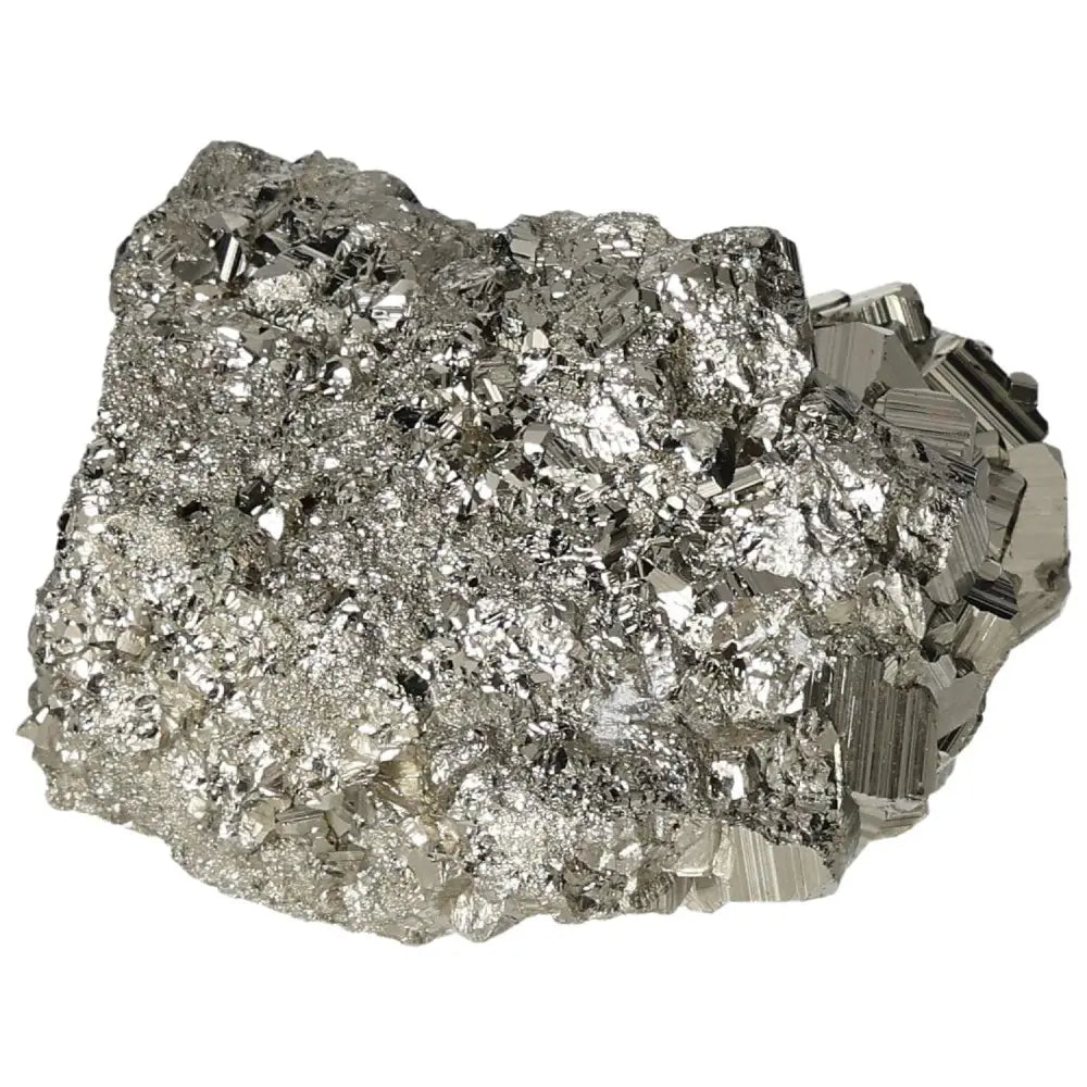 Superior quality pyrite cluster with metallic luster and geometric formations, showcasing nature's brilliance and elegance.
