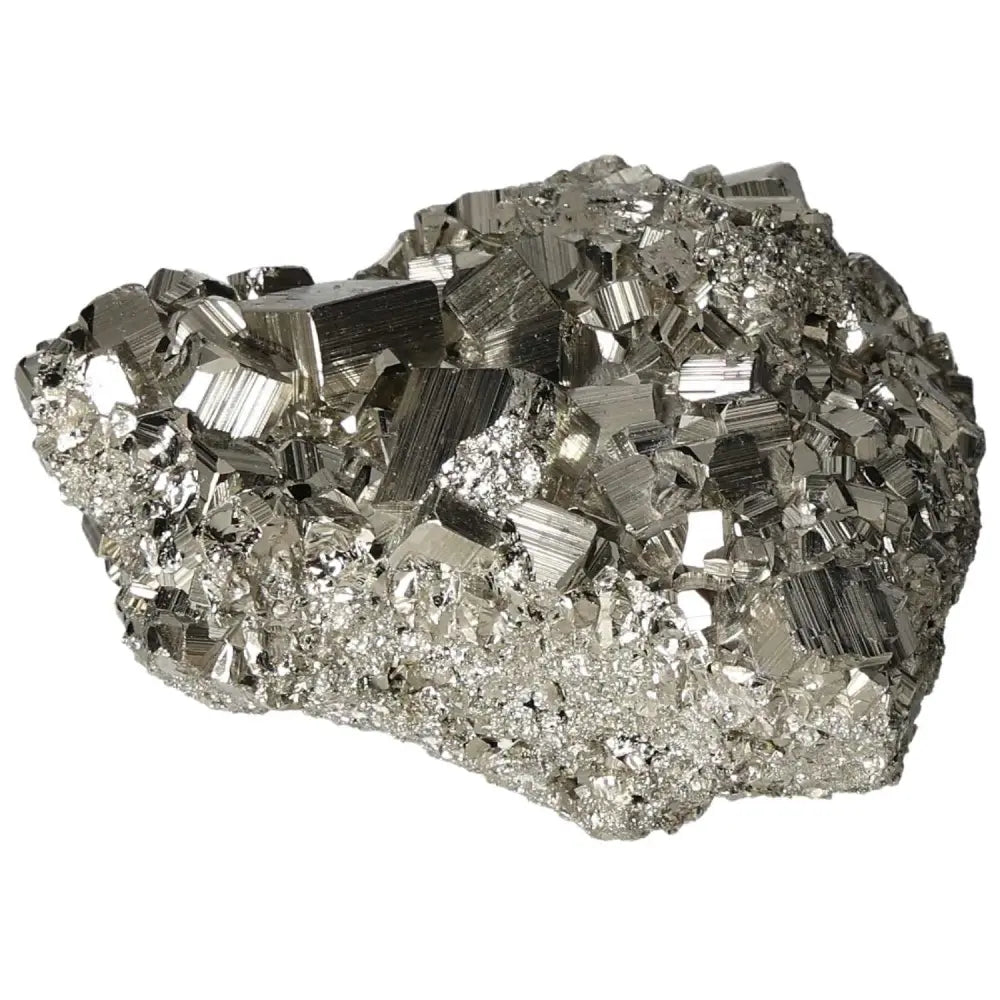 Superior quality pyrite cluster with geometric formations and metallic luster, showcasing natural cubic structures in shimmering detail.