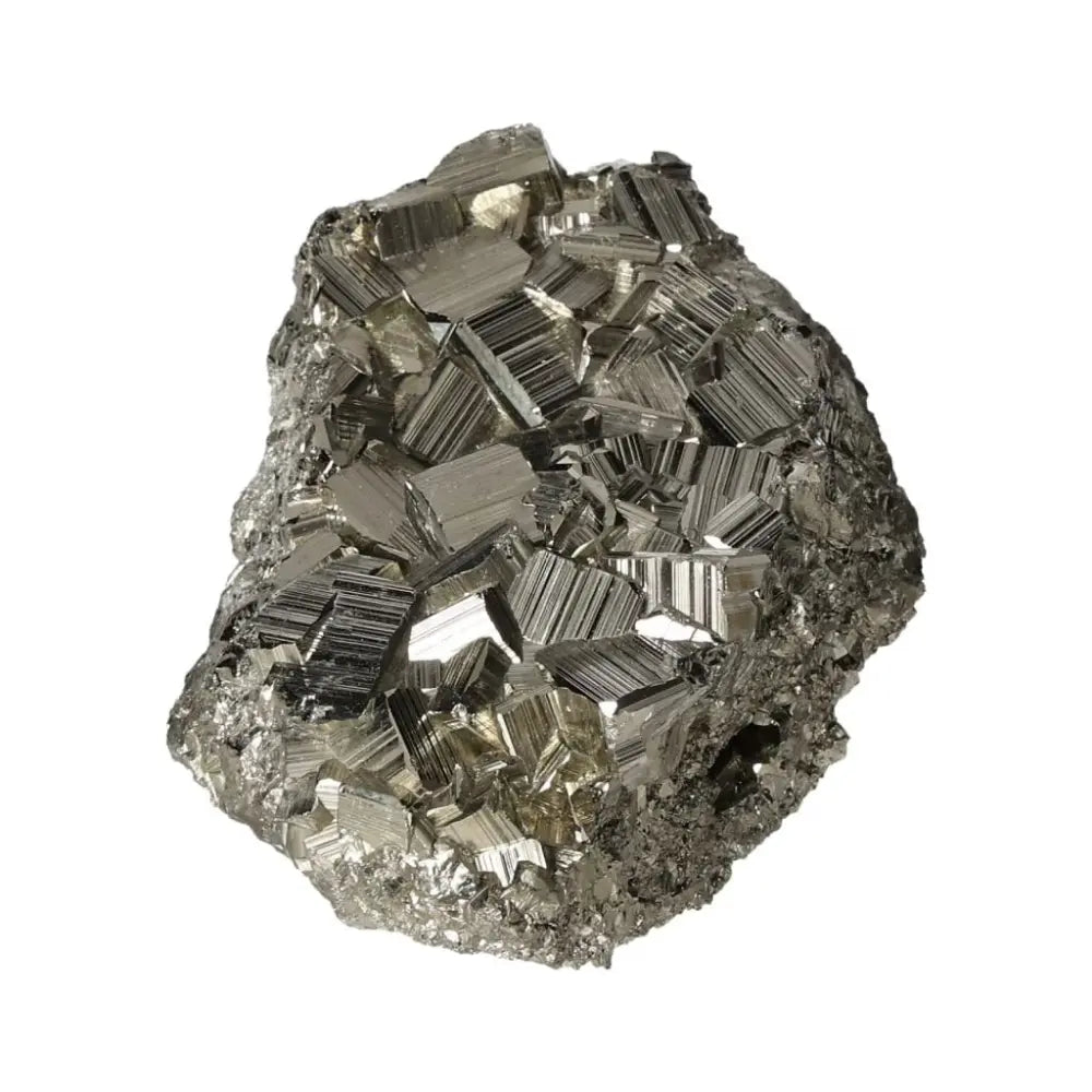 Superior Quality Pyrite Cluster with geometric formations and metallic luster
