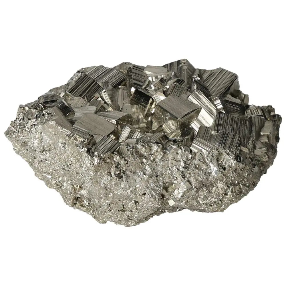 Superior quality pyrite cluster featuring natural cubic formations and metallic luster, showcasing geometric brilliance and elegance.