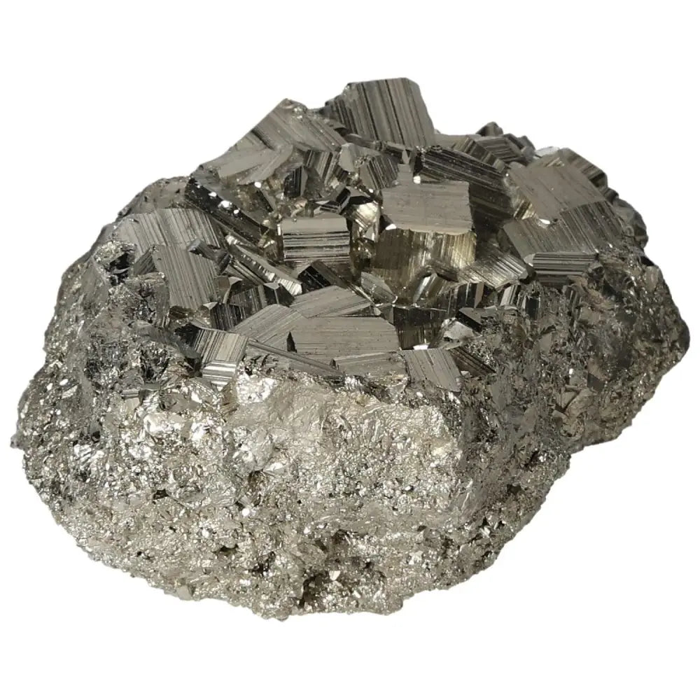 Superior quality pyrite cluster with geometric formations and metallic luster, showcasing natural elegance.