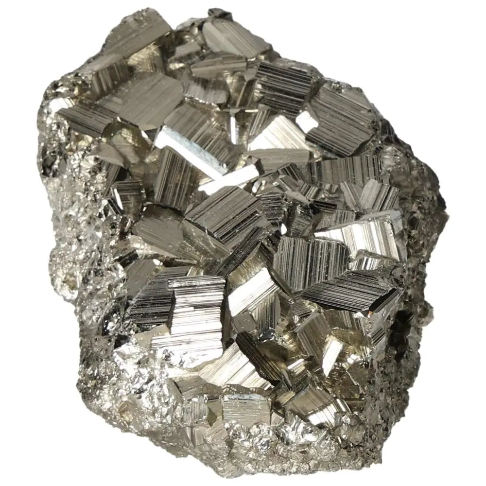 Superior quality pyrite cluster showcasing cubic geometric formations and metallic luster, ideal for collectors and enthusiasts.