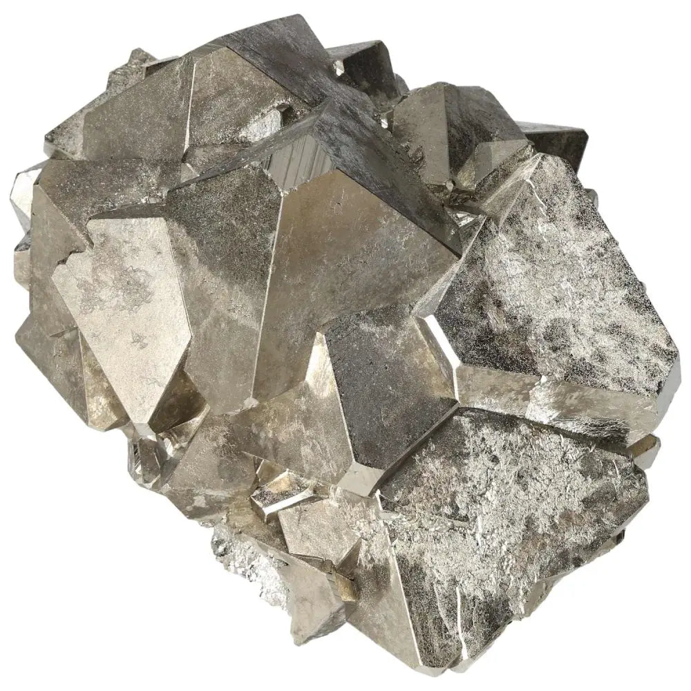 Superior Quality Pyrite Cluster with cubic formations and metallic luster, showcasing intricate geometric brilliance.