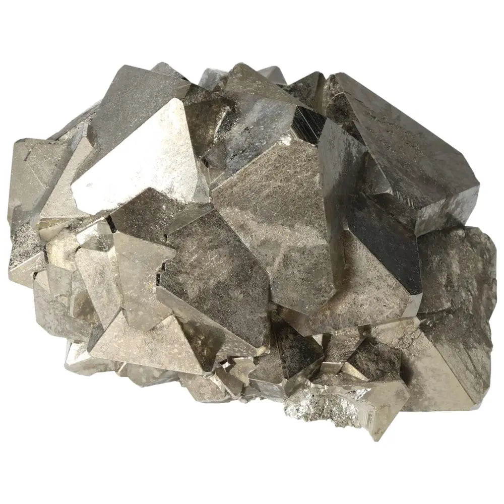 Alt Tag: Shimmering pyrite cluster with geometric formations, showcasing metallic luster and intricate natural design, ideal for collectors.