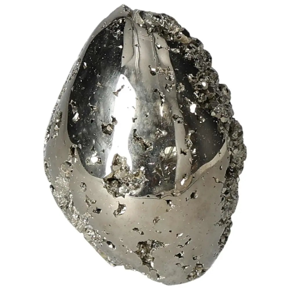 Superior quality pyrite egg with geometric brilliance and metallic luster, showcasing natural cubic formations and elegance.