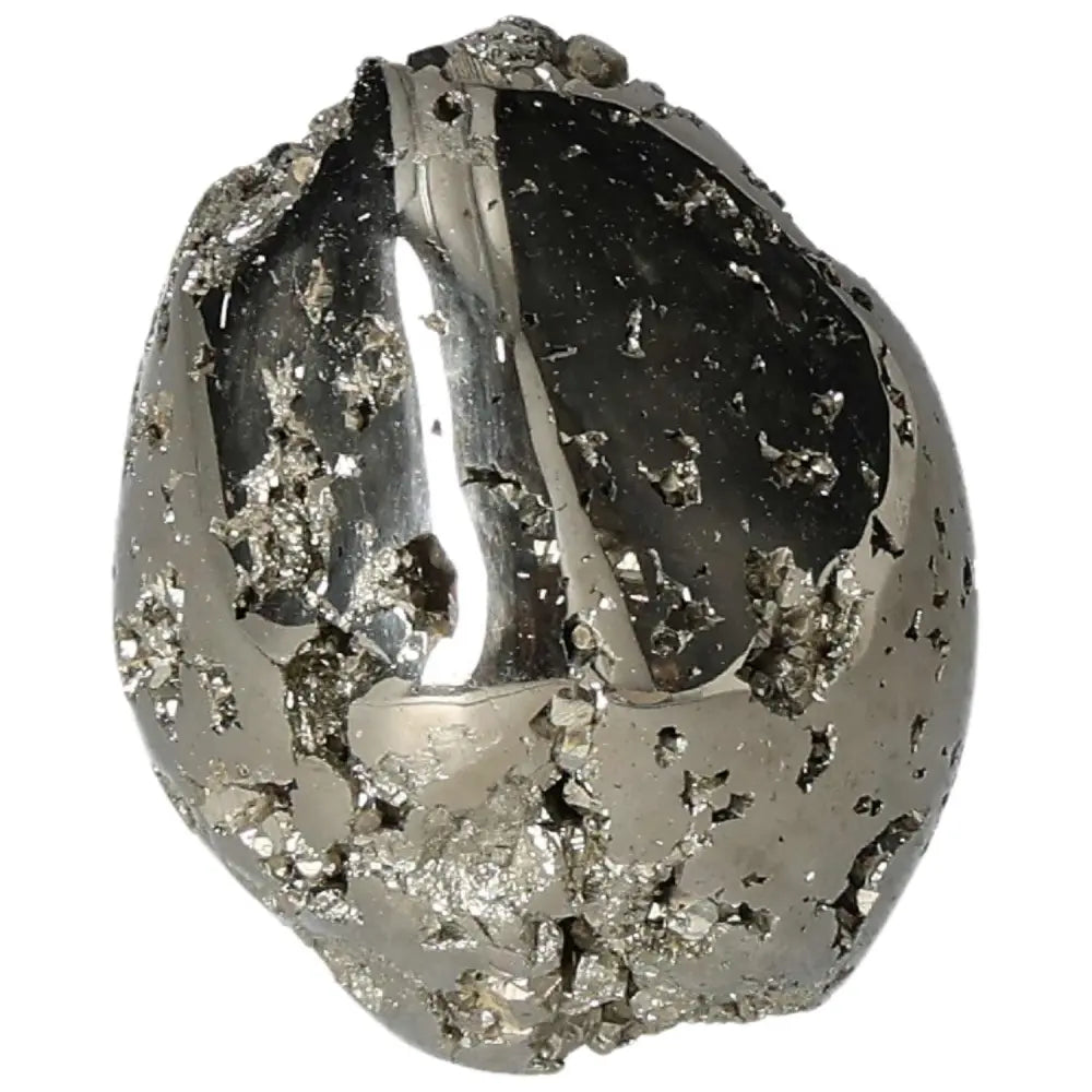 Superior quality pyrite egg with geometric formations and metallic luster, showcasing natural cubic pyrite clusters.