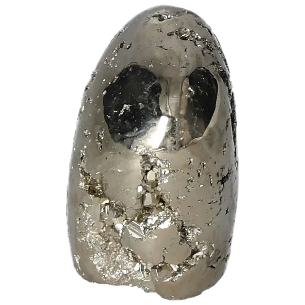 Polished pyrite cluster highlighting geometric formations and metallic luster, showcasing premium quality and natural brilliance.
