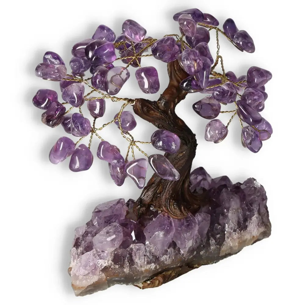 Handcrafted 20 cm Tumbled Amethyst Bonsai Tree with Crystal Leaves for Calming Energy and Spiritual Harmony