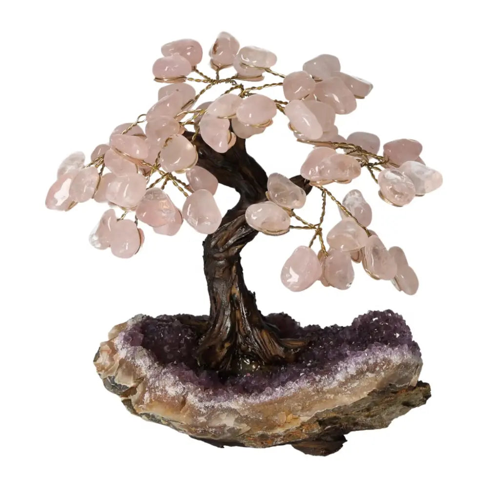 Tumbled Rose Quartz Tree 20cm decorative piece with rose quartz stones, enhancing spaces with love and positive energy from Sylvia Crystals.