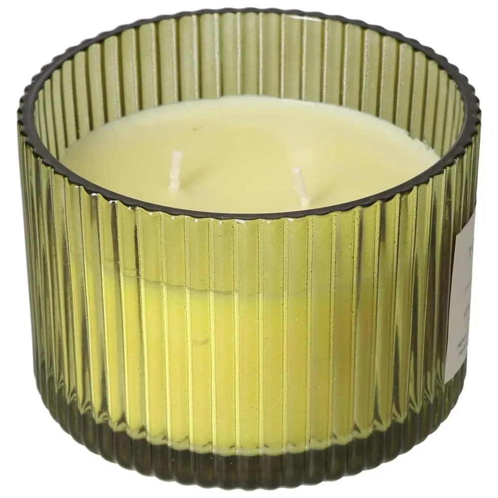 Luxury Tuscan Fig Scented Candle in green ribbed glass holder