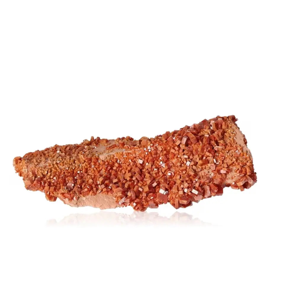 Vanadinite Druze with vivid red-orange crystals for focus and creativity, ideal for collectors seeking energy and grounding properties.