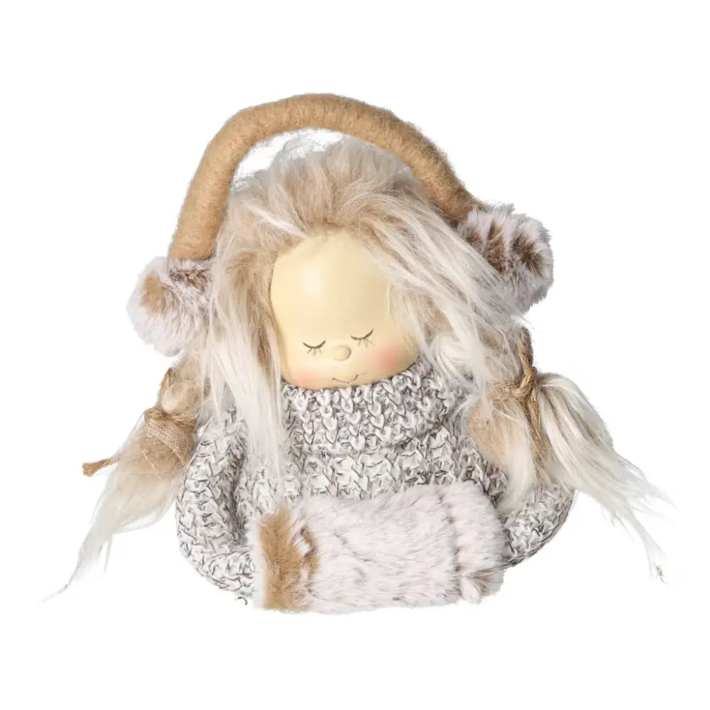 Charming winter decoration figure with a knitted look by Sylvia Crystals, perfect for cozy seasonal decor.