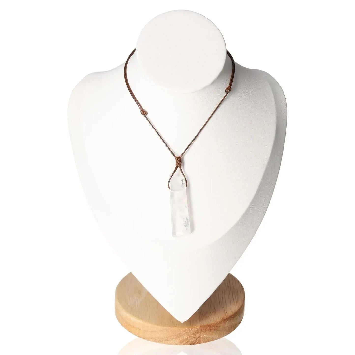 Boho Necklace with Clear Quartz Pendant on Display Mannequin