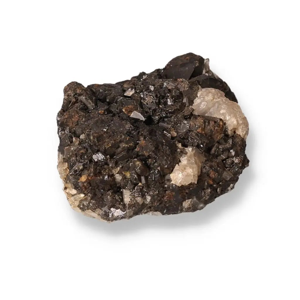 Sphalerite with Calcite and Pyrite crystal from Sylvia Crystals, showcasing mystical and luxurious synergy for conscious living.