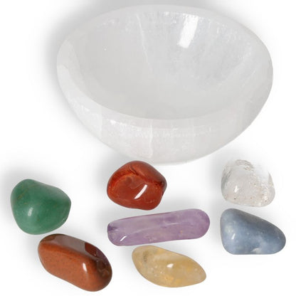 Selenite Bowl 6cm With Chakra Set