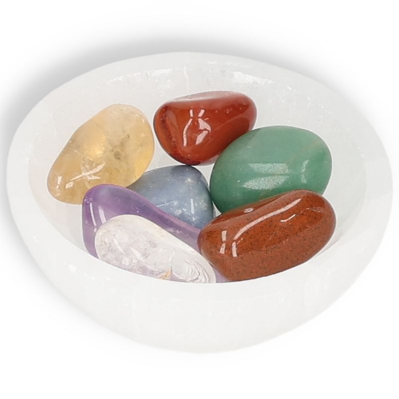 Selenite Bowl 6cm With Chakra Set