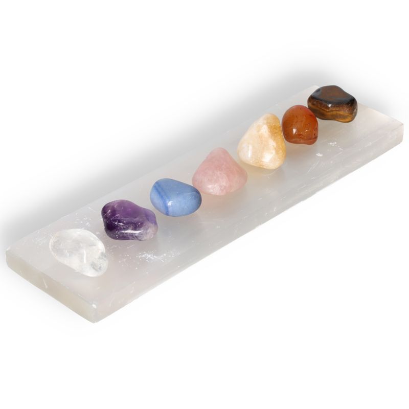 Selenite Plate 30/10cm With Chakra Set