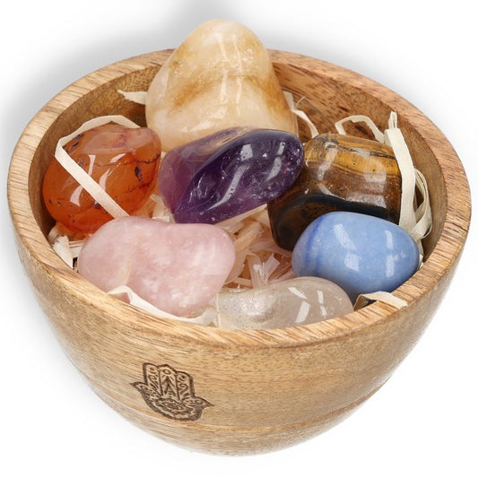 Wooden Ritual Bowl 11/7cm With Chakra Set