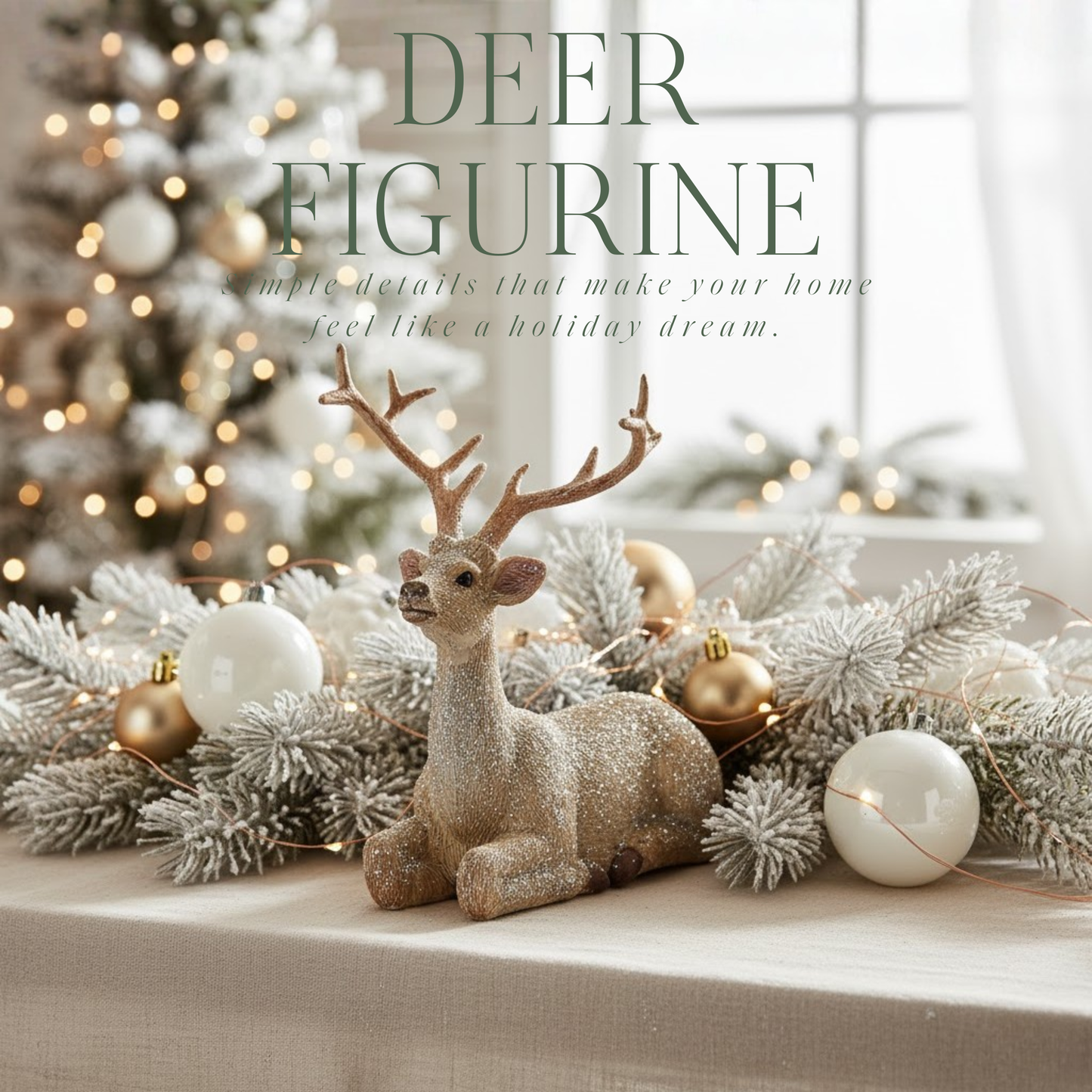 Hirsch mit Glitzer liegend aus Poly Champagner 2