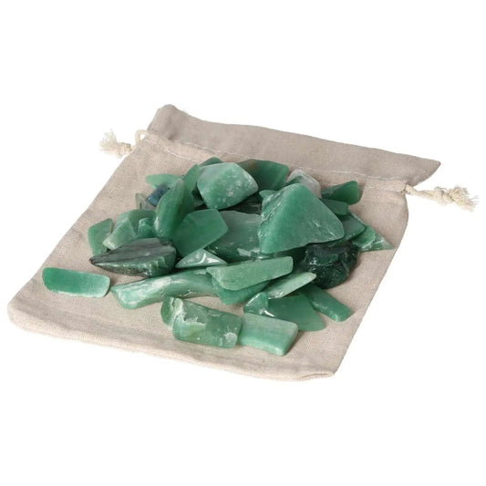 Quartz Green crystals in a beige pouch, 1 kg, premium Sylvia Crystals collection, showcasing elegance and spiritual harmony.