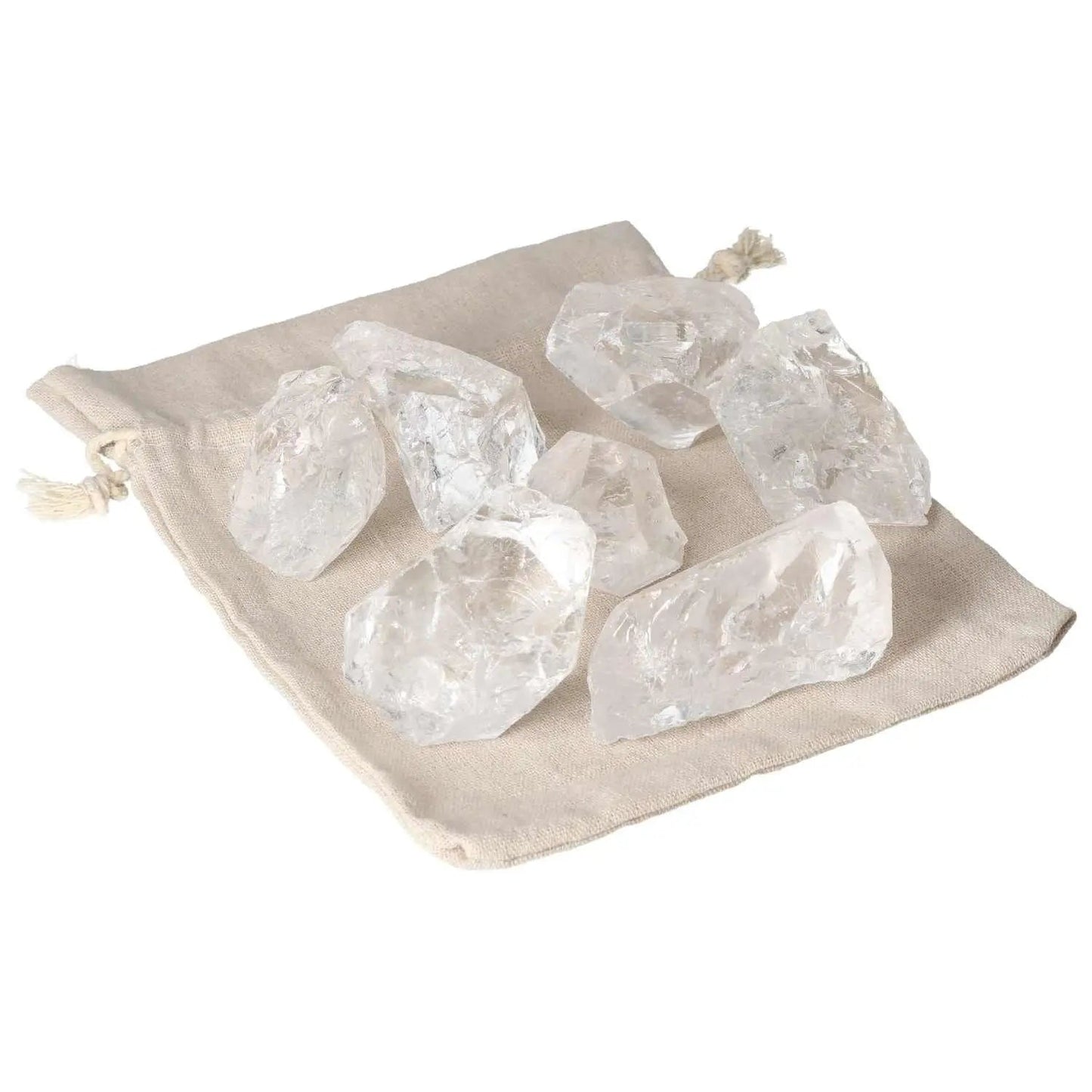 Quartz Clear crystals displayed on a linen pouch, highlighting their clarity and spiritual harmony for balance and elegance.